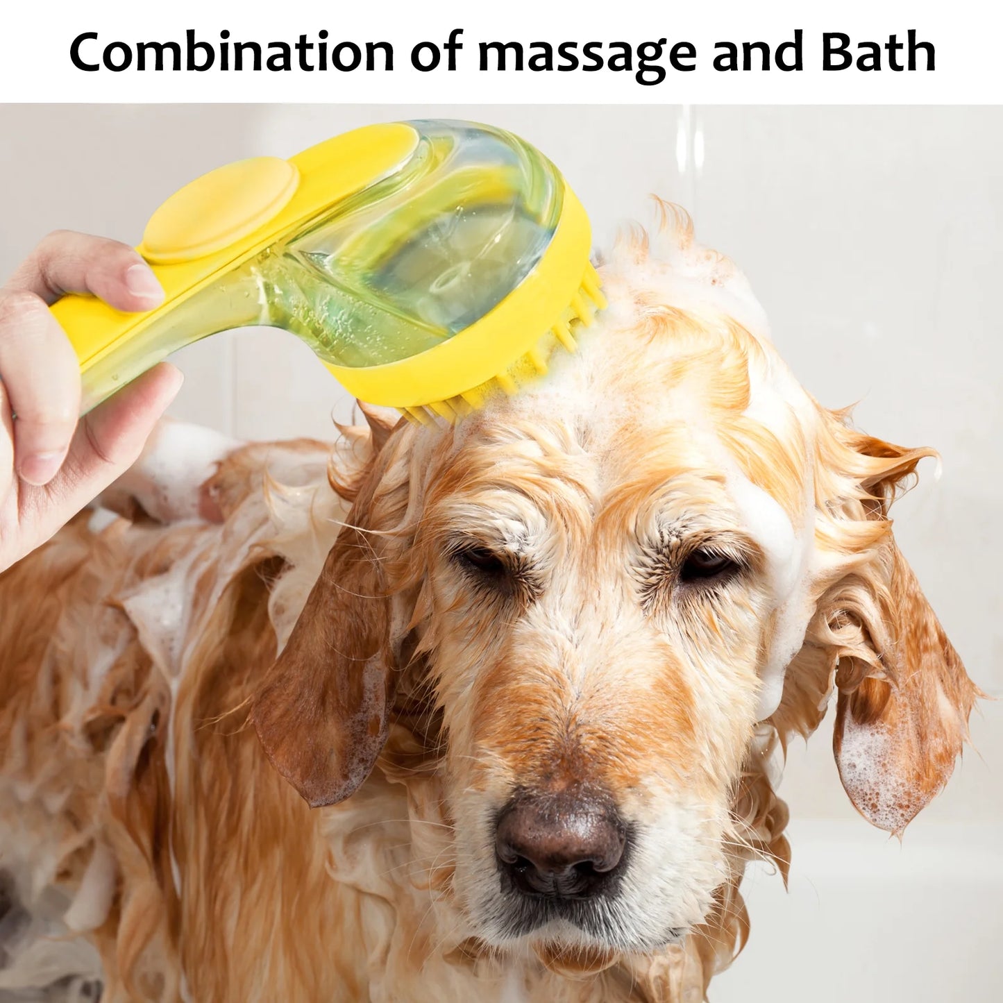 Pet Grooming Bath Massage Brush with Soap and Shampoo Dispenser Soft Silicone Bristle for Long Short Haired Dogs Cats Shower