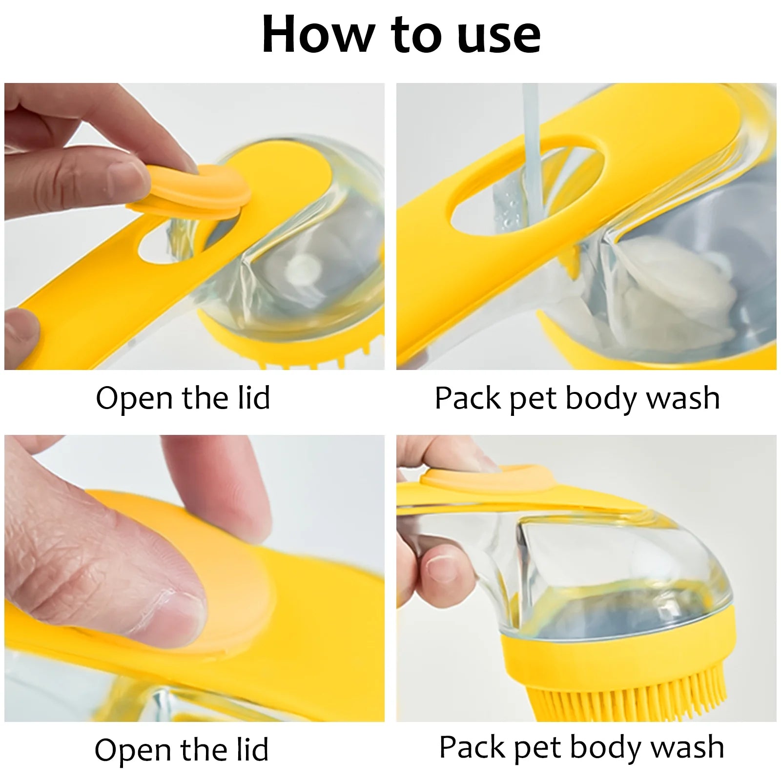 Pet Grooming Bath Massage Brush with Soap and Shampoo Dispenser Soft Silicone Bristle for Long Short Haired Dogs Cats Shower