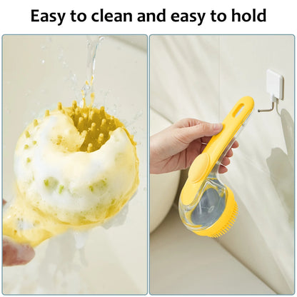 Pet Grooming Bath Massage Brush with Soap and Shampoo Dispenser Soft Silicone Bristle for Long Short Haired Dogs Cats Shower