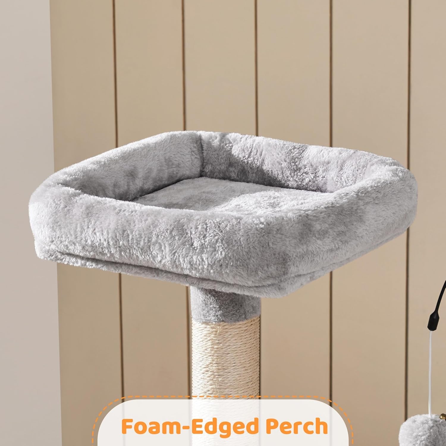 Cat Tree, 53.5 Inch Pet Play House with Sisal Scratching Posts, Condo, Perches, Wide Platform for Indoor Kittens/Adult Cats, Light Gray