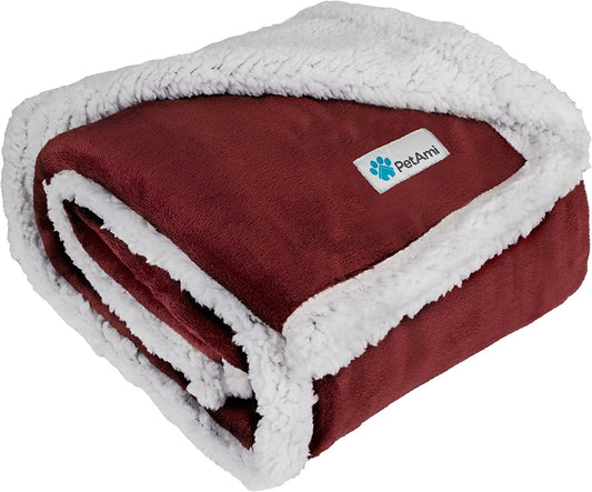 Dog Blanket for Small Medium Dogs, Pet Bed Blanket Cat Puppy Kitten, Fleece Furniture Couch Cover Protector Sofa Car, Soft Sherpa Dog Throw Plush Reversible Washable, Mini 29X40 Maroon Red