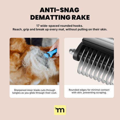Dog Brush for Shedding - Large, Blue, 2-In-1 - Deshedding Dog Grooming Brush & Undercoat Rake with Dematting Comb for Medium to Large Double Coated