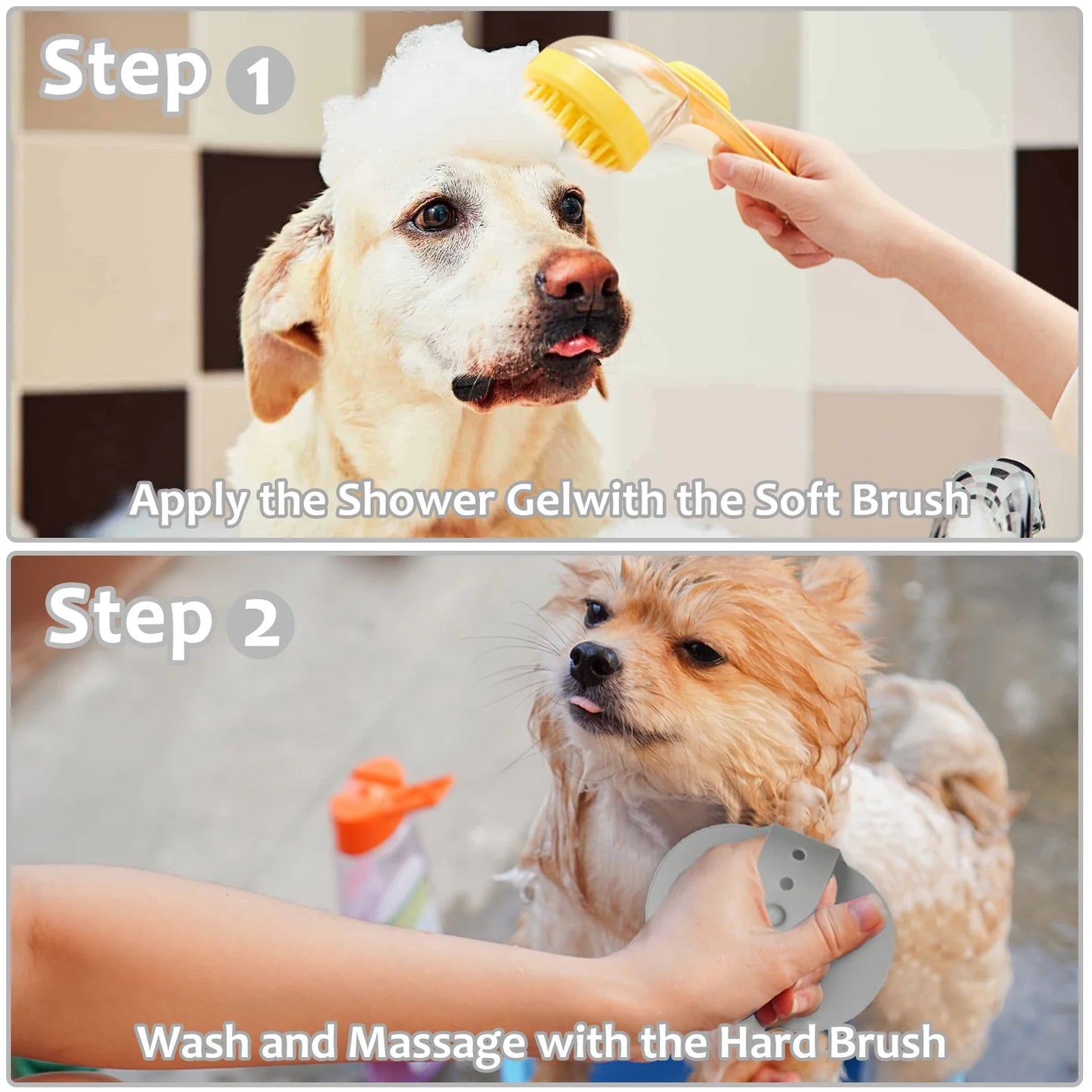 Pet Grooming Bath Massage Brush with Soap and Shampoo Dispenser Soft Silicone Bristle for Long Short Haired Dogs Cats Shower